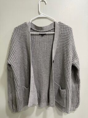 American Eagle Outfitters Light Gray Waffle Knit Open Cardigan